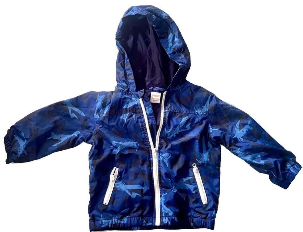 Gymboree Blue Airplane Camo Hooded Zip-Up Jacket 12-24 Months